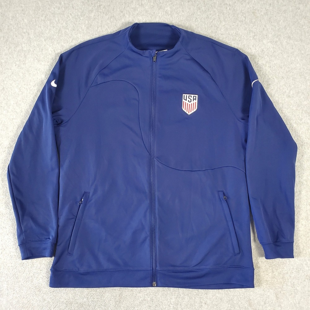 Nike USMNT Soccer Anthem Jacket Mens XL Slim Fit Blue Full Zip USA Track Jacket